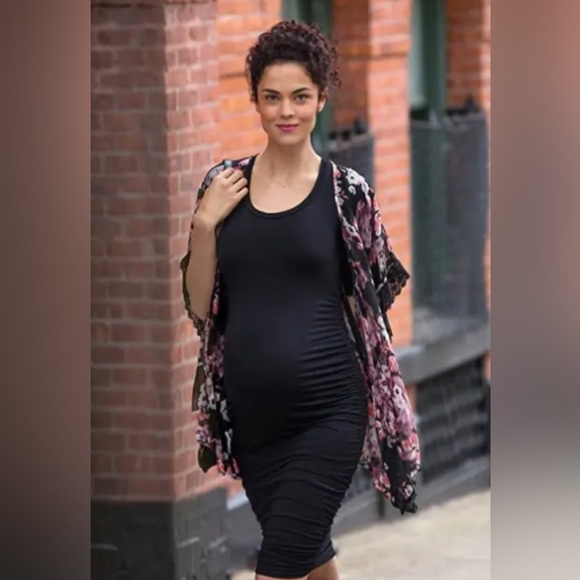 Motherhood Maternity Womens Maternity Elbow Sleeve Side Ruched Tee Shirt Dress M - Picture 2 of 7